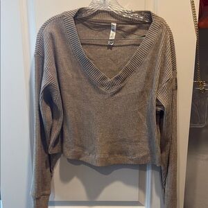 Brown Ribbed V-Neck Sweater
